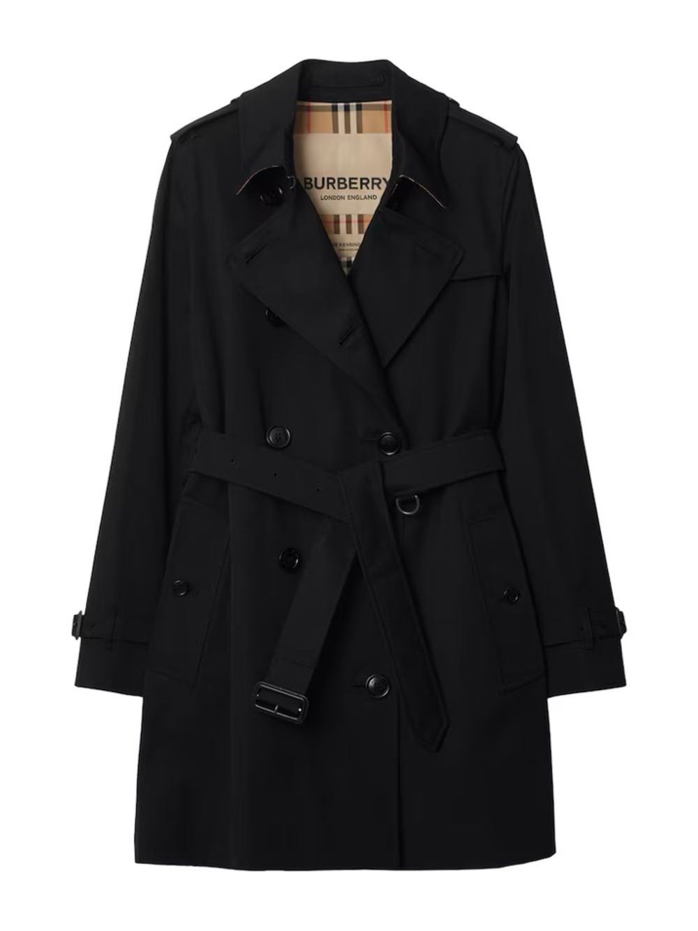 Burberry Kensington black trench coat in medium length (35”) US size 10 - Picture 4 of 14